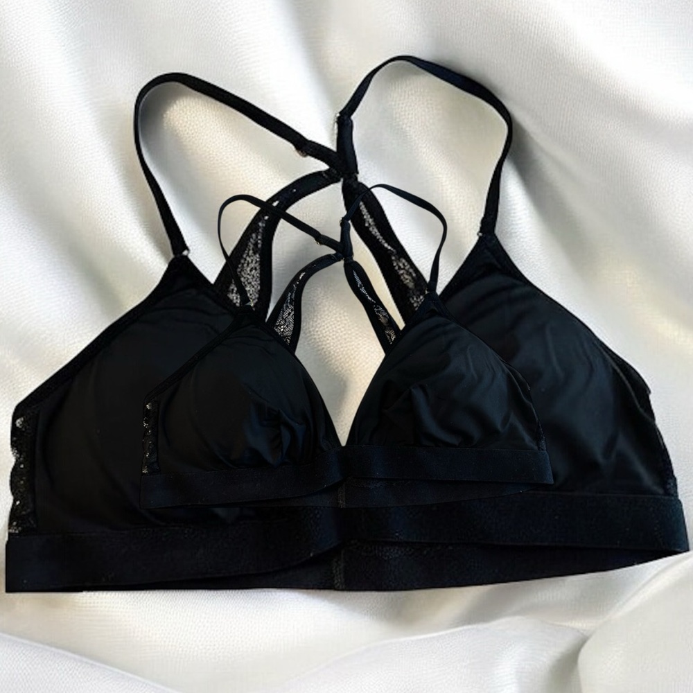 By Together Lace T-back Bralette, Black, Nylon Spandex, Padded, Sz S